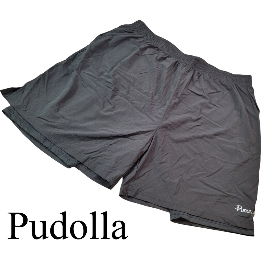Pudolla Mens 2-in-1 Running Shorts Built-in Liner‎ Gray Athletic Gym